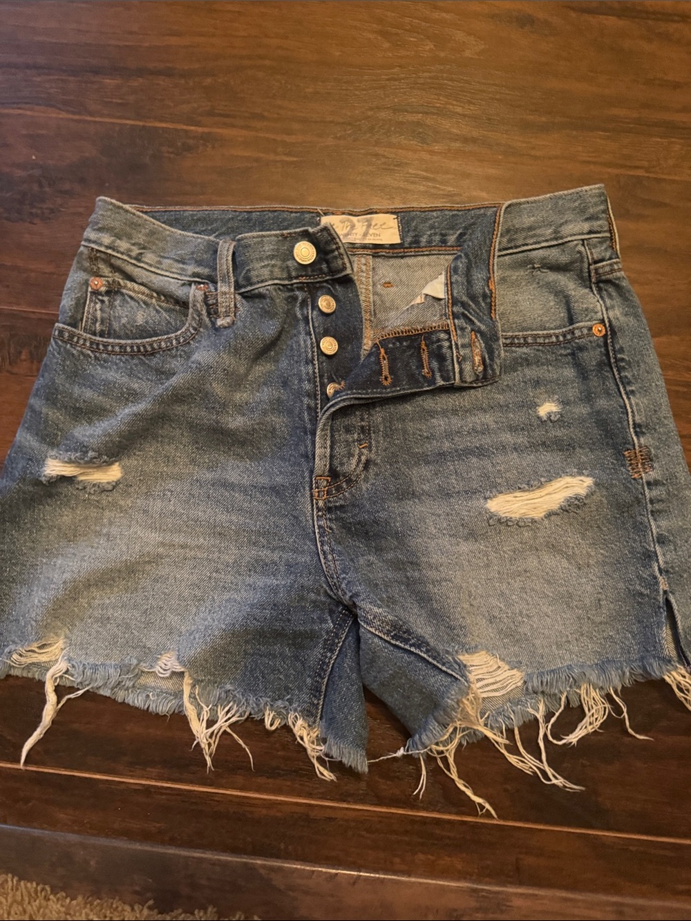 We The Free Distressed High-Rise Denim Shorts - Light Blue
